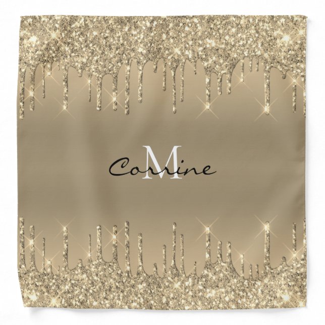 Metallic Gold Glitter Drip Champagne Icing Monogra Bandana (Front)
