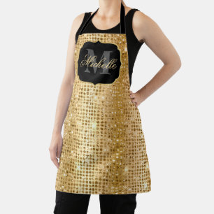 Metallic Gold & Glitter Glam Dots Monogram Apron