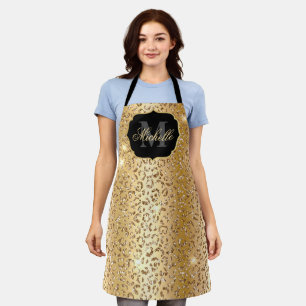 Metallic Gold & Glitter Glam Leopard Spots Print Apron