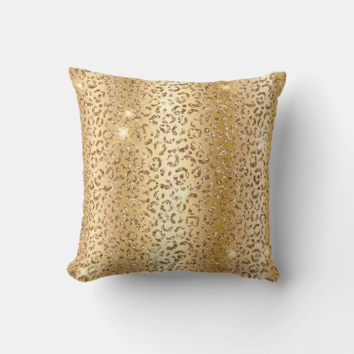 Metallic Gold  Glitter Glam Leopard Spots Print Throw Pillow