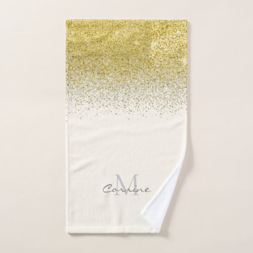 Metallic Gold Glitter Ombre on Cream Monogrammed Bath Towel Set