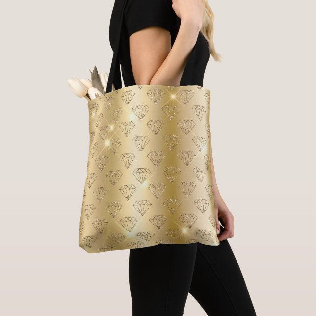 Metallic Gold Gradient & Glitter Glam Diamonds Tote Bag (Close Up)