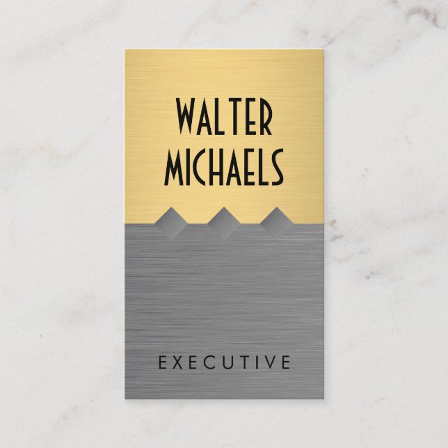 Metallic Gold Gray Color Block Business Card (Front)
