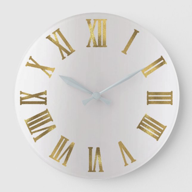 Metallic Gold Gray Silver Roman Numbers Large Clock (Front)