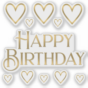 Metallic Gold Happy Birthday Sticker and Hearts