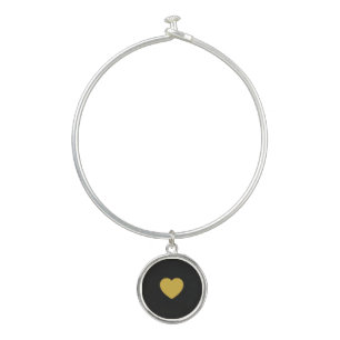 Metallic Gold Heart Charm Elegant Bangle Bracelet