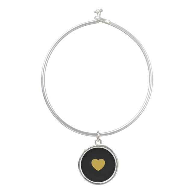 Metallic Gold Heart Charm Elegant Bangle Bracelet (Front)