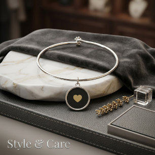 Metallic Gold Heart Charm Elegant Bangle Bracelet