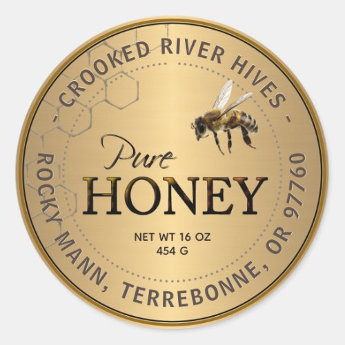 Metallic Gold Honey Label Realistic Bee Honeycomb