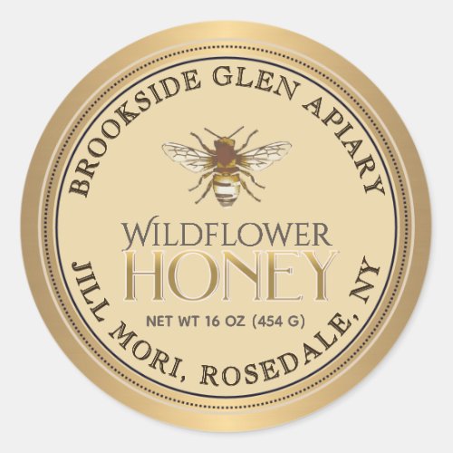 Metallic Gold Honey Label with Bee Dotted Border