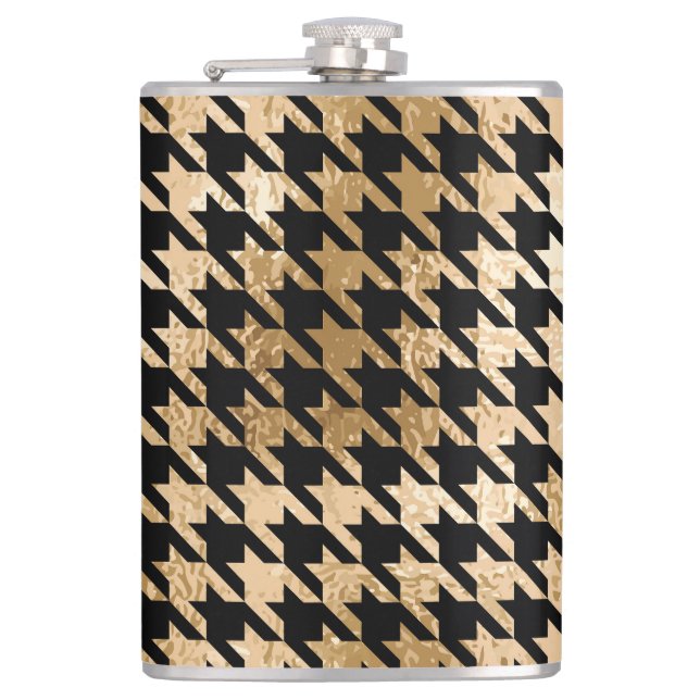 Metallic gold hounds tooth, fashion pattern. flask (Front)