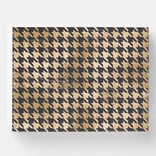 Metallic gold hounds tooth fashion pattern wooden box sign