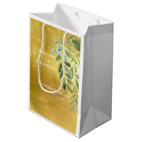 Metallic Gold Image Custom Wedding Welcome  Medium Medium Gift Bag