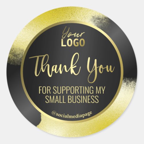 Metallic Gold Ink On Black Thank You Logo Classic Round Sticker