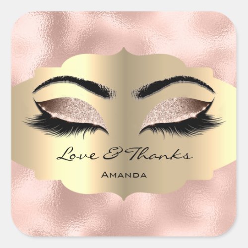 Metallic Gold Lashes Pink  Sweet 16th Love Thanks Square Sticker