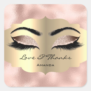 Metallic Gold Lashes Pink Sweet 16th Love Thanks Square Sticker