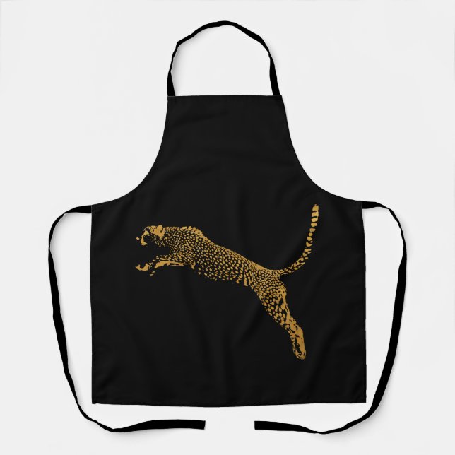 Metallic Gold Leaping Cheetah Apron (Front)
