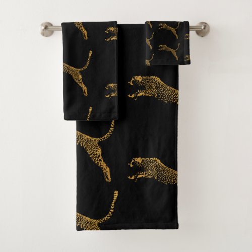 Metallic Gold Leaping Cheetah Bath Towel Set