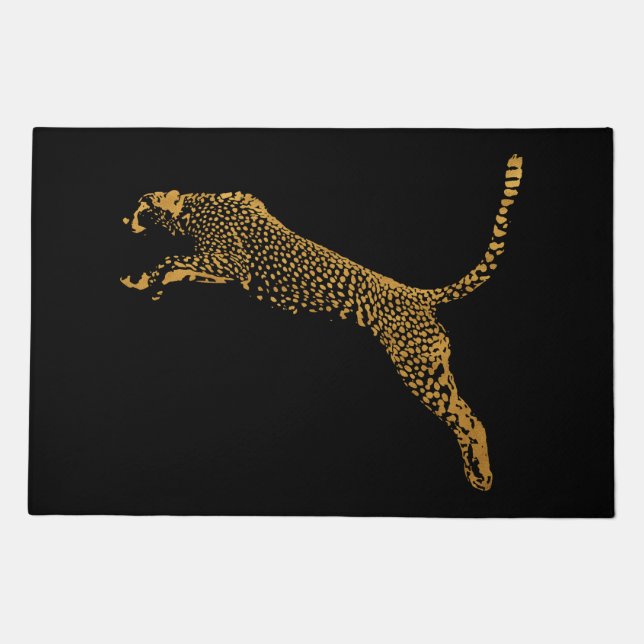Metallic Gold Leaping Cheetah Doormat (Front)
