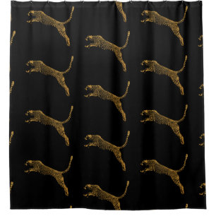 Metallic Gold Leaping Cheetah Shower Curtain