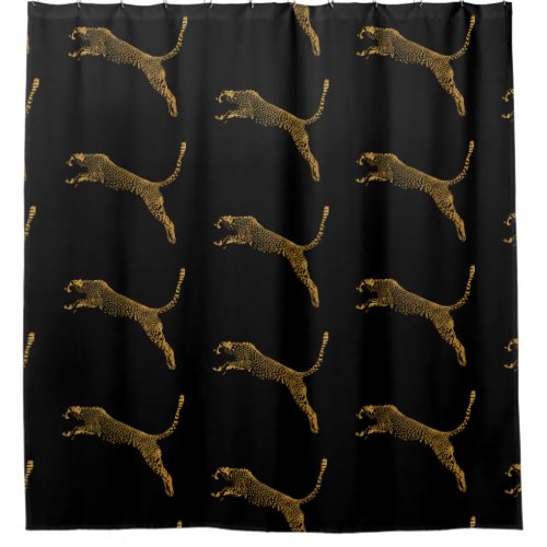 Metallic Gold Leaping Cheetah Shower Curtain