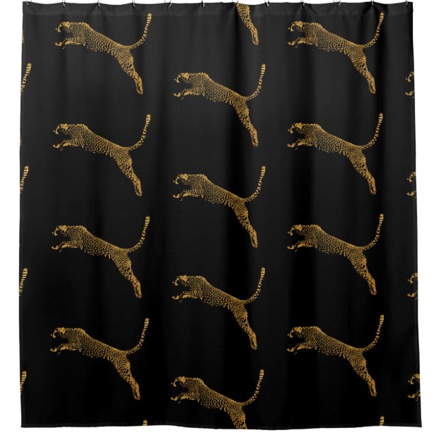Metallic Gold Leaping Cheetah Shower Curtain (Front)