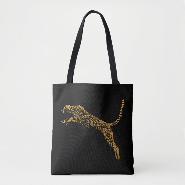 Metallic Gold Leaping Cheetah Tote Bag (Front)