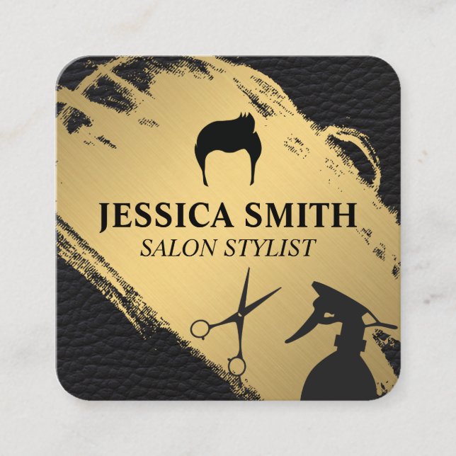 Metallic Gold Leather | Salon Stylist Barber Square Business Card (Front)