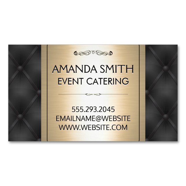 Metallic Gold | Leather Upholstery Background Business Card Magnet (Front)