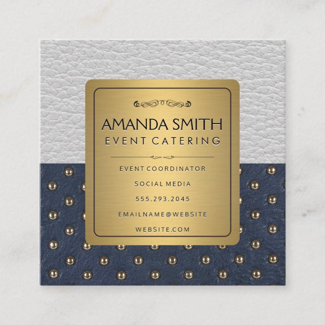 Metallic Gold | Leather Upholstery Background Square Business Card (Front)