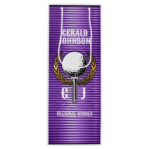 Metallic Gold Lines Golf Monogram Design Small Gif Wine Gift Bag