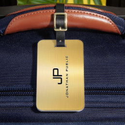 Metallic Gold Look Glam Template Modern Monogram Luggage Tag