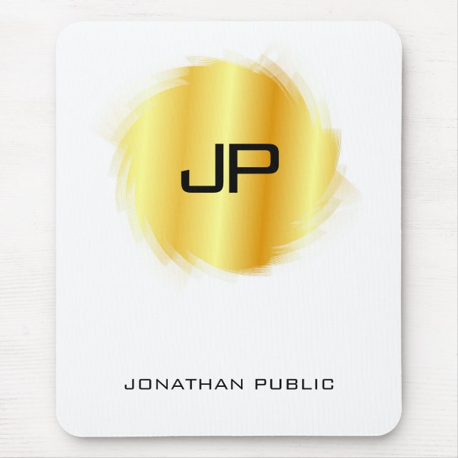 Metallic Gold Look Modern Monogram Template Mouse Pad (Front)