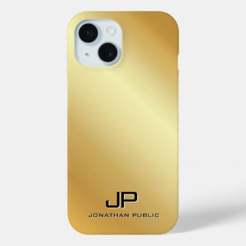 Metallic Gold Look Template Monogram Personalized iPhone 15 Case