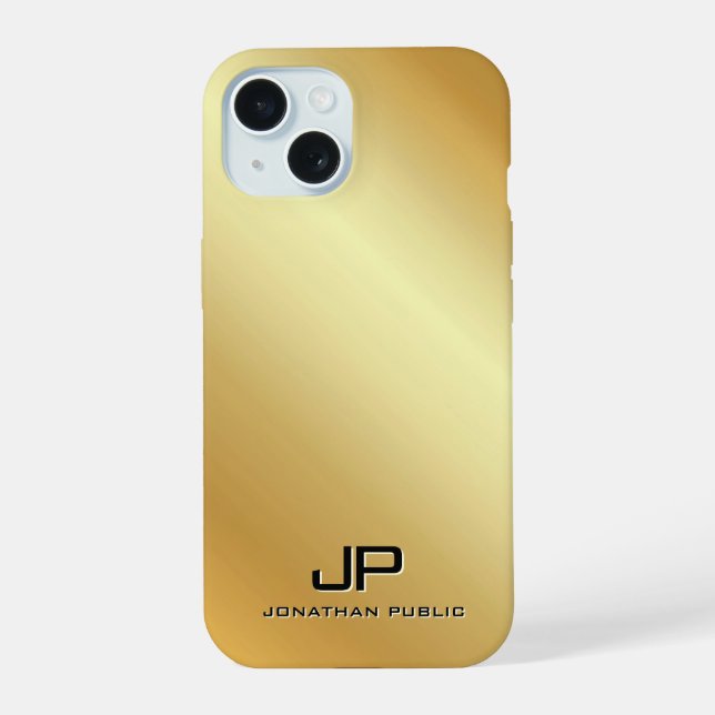 Metallic Gold Look Template Monogram Personalized Iphone Case (Back)