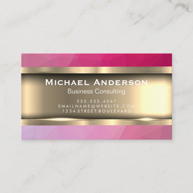Metallic Gold | Magenta Geometric Business Card (Front)