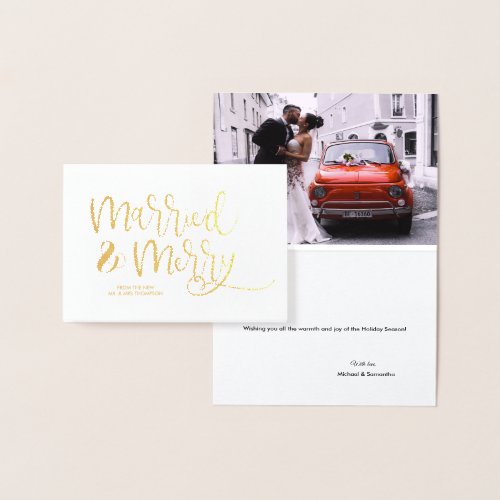 Metallic Gold Married  Merry Christmas Newlyweds Foil Card