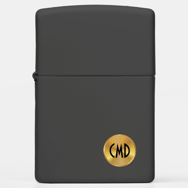 Metallic Gold Medalion Custom Monogram Zippo Lighter (Front)