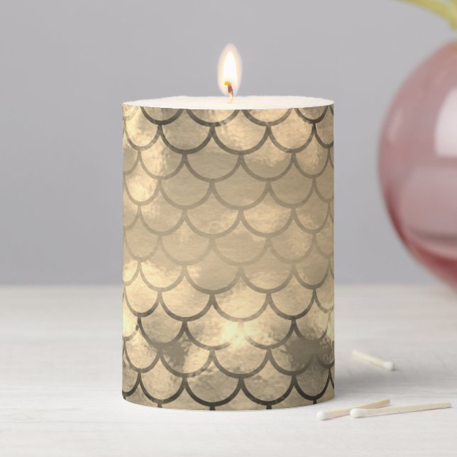Metallic gold mermaid style pillar candle (In Situ)