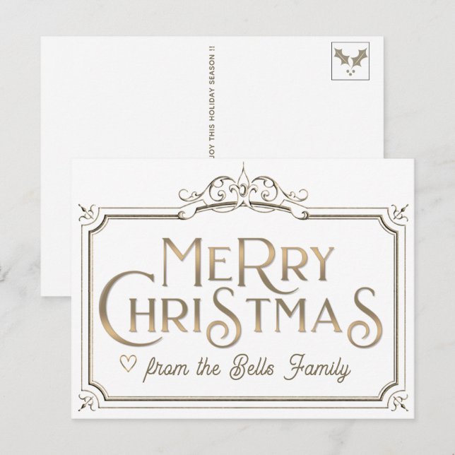 Metallic Gold Merry Christmas Fancy Vintage Frame Postcard (Front/Back)