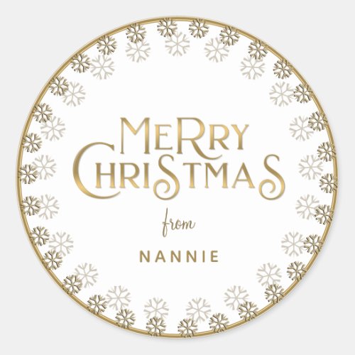 Metallic Gold Merry Christmas Snowflake Border Classic Round Sticker