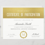 Metallic Gold Minimal Certificate of Participation<br><div class="desc">If you need any further customisation please feel free to message me on yellowfebstudio@gmail.com.</div>