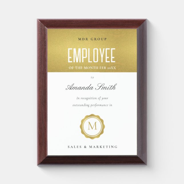 Metallic Gold Minimal Logo Employee Recognition Award Plaque (Vertical)