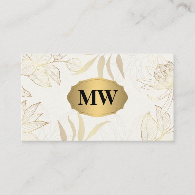 Metallic Gold | Monogram | Elegant Floral Pattern Business Card (Front)