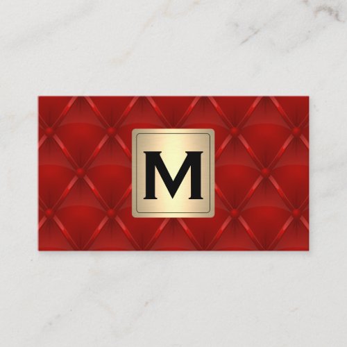 Metallic Gold  Monogram  Red Upholstered Business Card