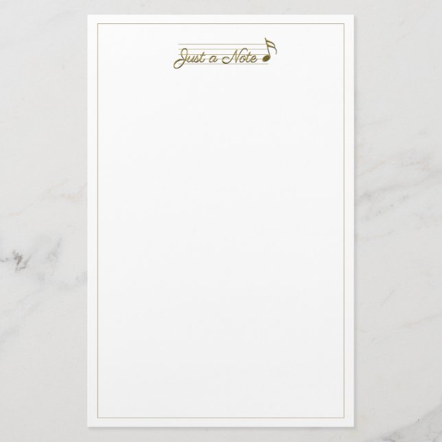 Metallic Gold Music Note Just a Note Stationery (Front)