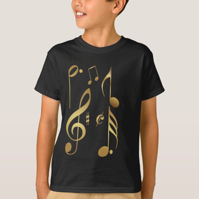 Metallic  Gold Music Notes T-Shirt (Front)