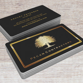 Metallic Gold Old Oak Tree Elegant Business Card by riverme at Zazzle