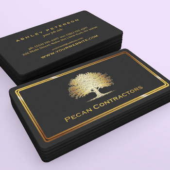 Metallic Gold Old Oak Tree Elegant Business Card by riverme at Zazzle