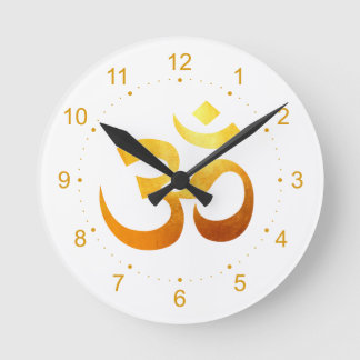 Metallic Gold Om Symbol Round Clock